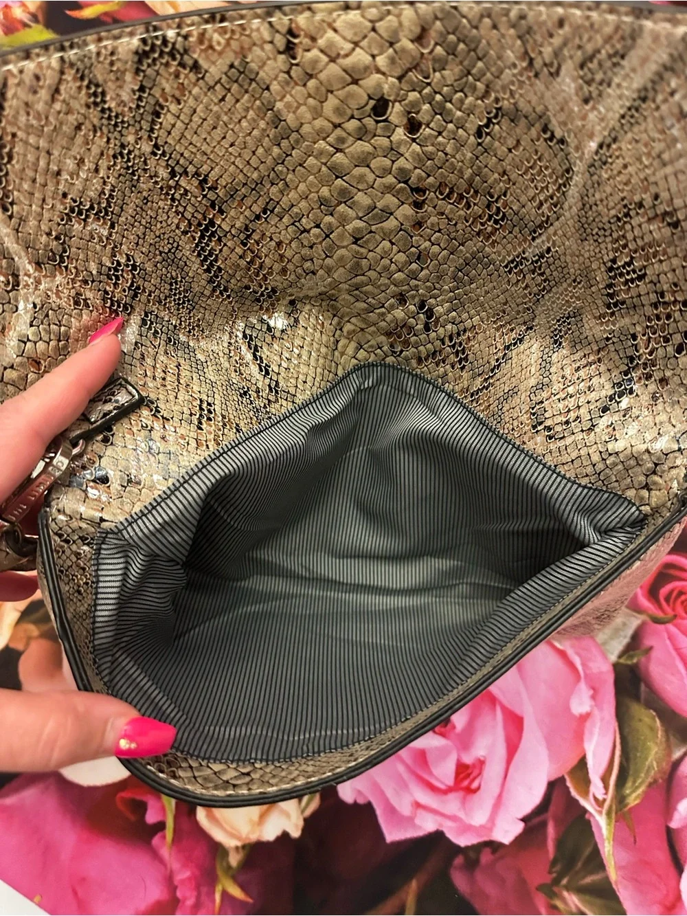 Antique faux Snake-Embossed Wristlet/ Clutch